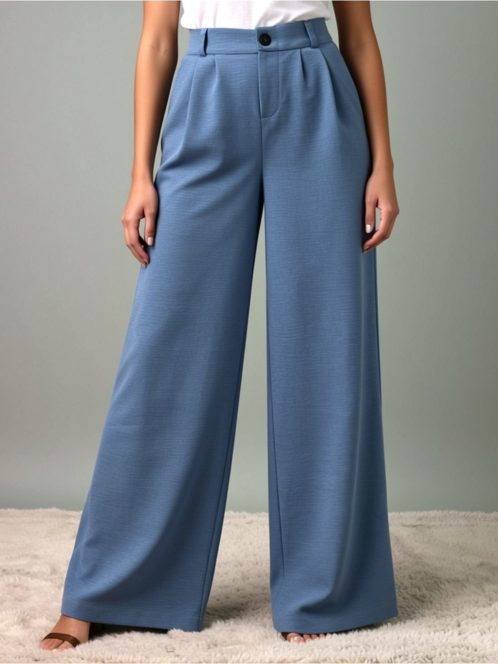 Monteau Light Blue Wide Leg Pants Size S Lightweight Loose High Rise Pockets